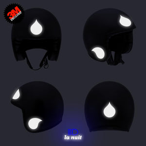 G-drop noir - kit sticker de 4 autocollants retro réfléchissants goutte d'eau casque moto 3M homologués (vue nuit B)