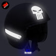 Charger l'image dans la galerie, G-skullpunish2 blanc - kit sticker de 4 autocollants retro réfléchissants crane tete de mort punisher biker harley davidson casque moto 3M homologués (vue nuit A)