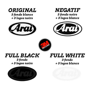 S-ARAI 3 logos standard - kit sticker de 4 autocollants retro réfléchissants casque moto 3M homologués (variantes couleurs fond logo)