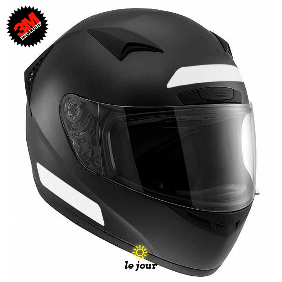 B-107x20 OBLIK blanc -  kit sticker de 4 autocollants retro réfléchissants casque moto 3M homologués (vue jour A)