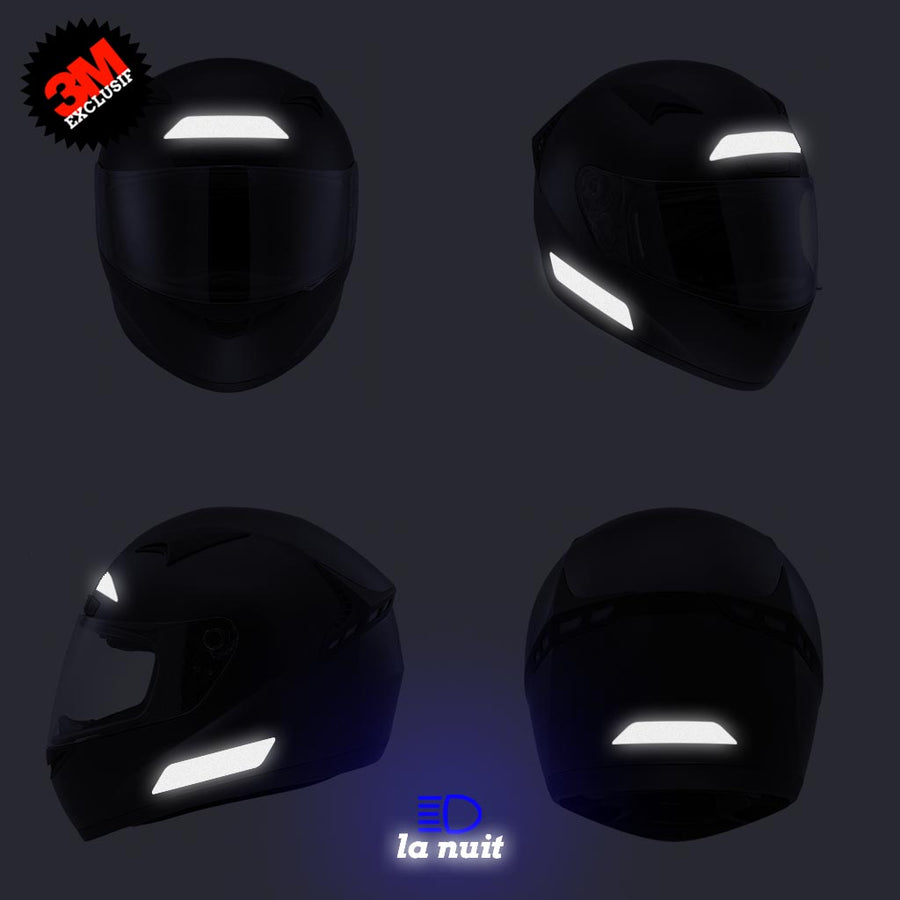 B-107x20 OBLIK blanc - kit sticker de 4 autocollants retro réfléchissants casque moto 3M homologués (vue nuit B)