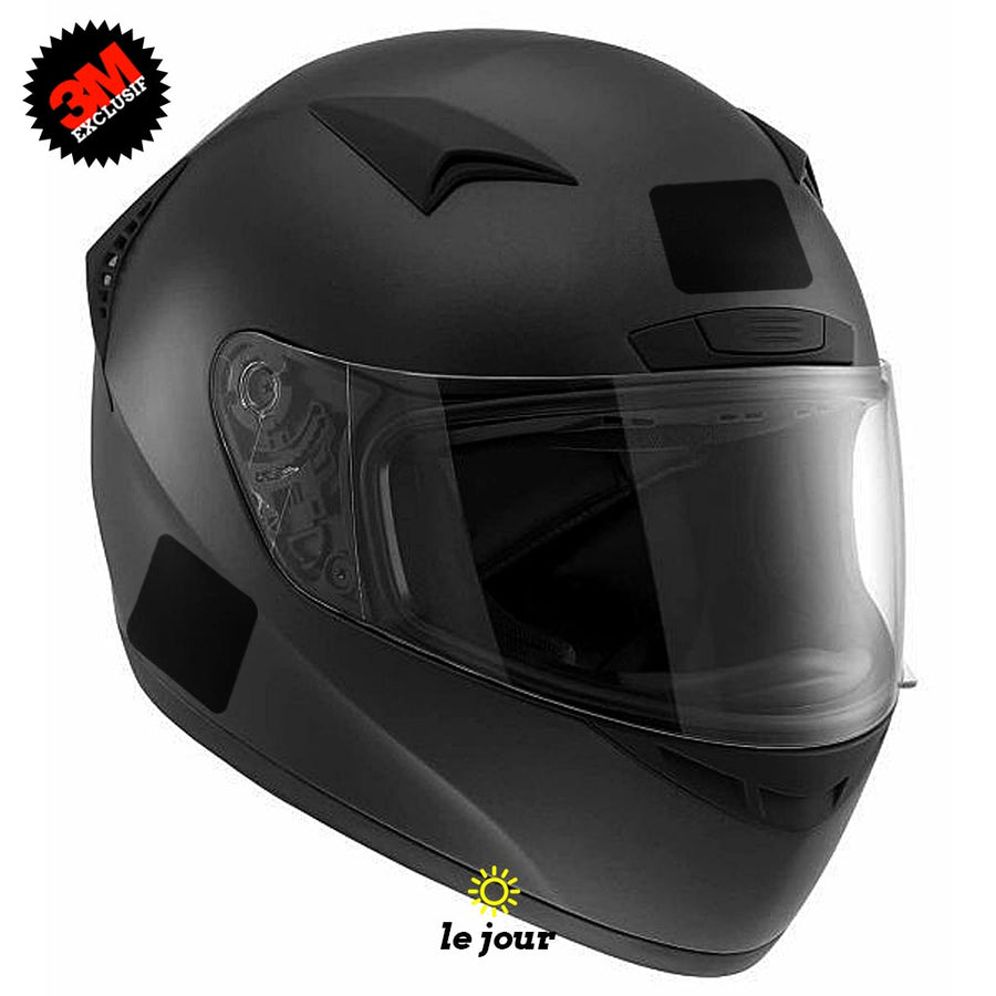 B-43x43 noir - kit sticker de 4 autocollants retro réfléchissants casque moto 3M homologués (vue jour A)