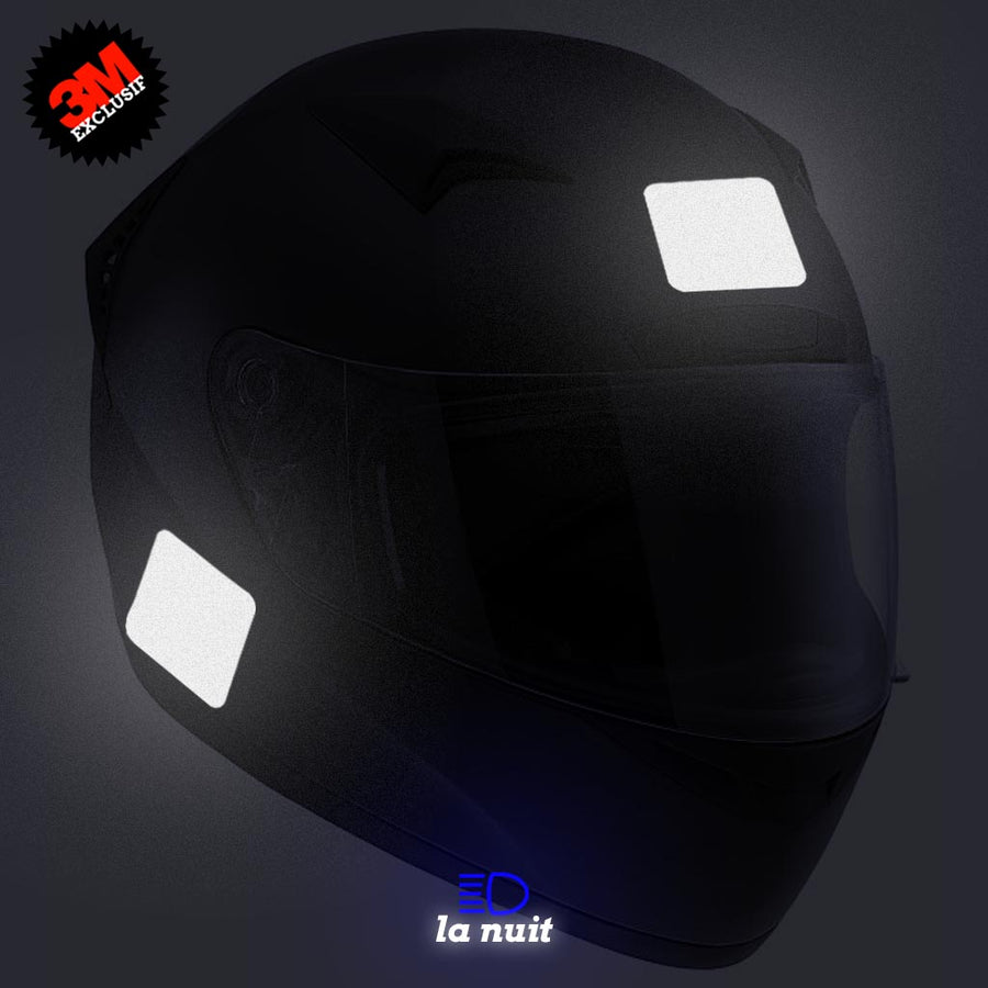 B-43x43 noir - kit sticker de 4 autocollants retro réfléchissants casque moto 3M homologués (vue nuit A)