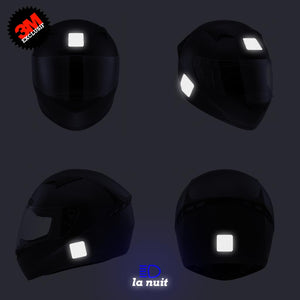 B-43x43 blanc - kit sticker de 4 autocollants retro réfléchissants casque moto 3M homologués (vue nuit B)