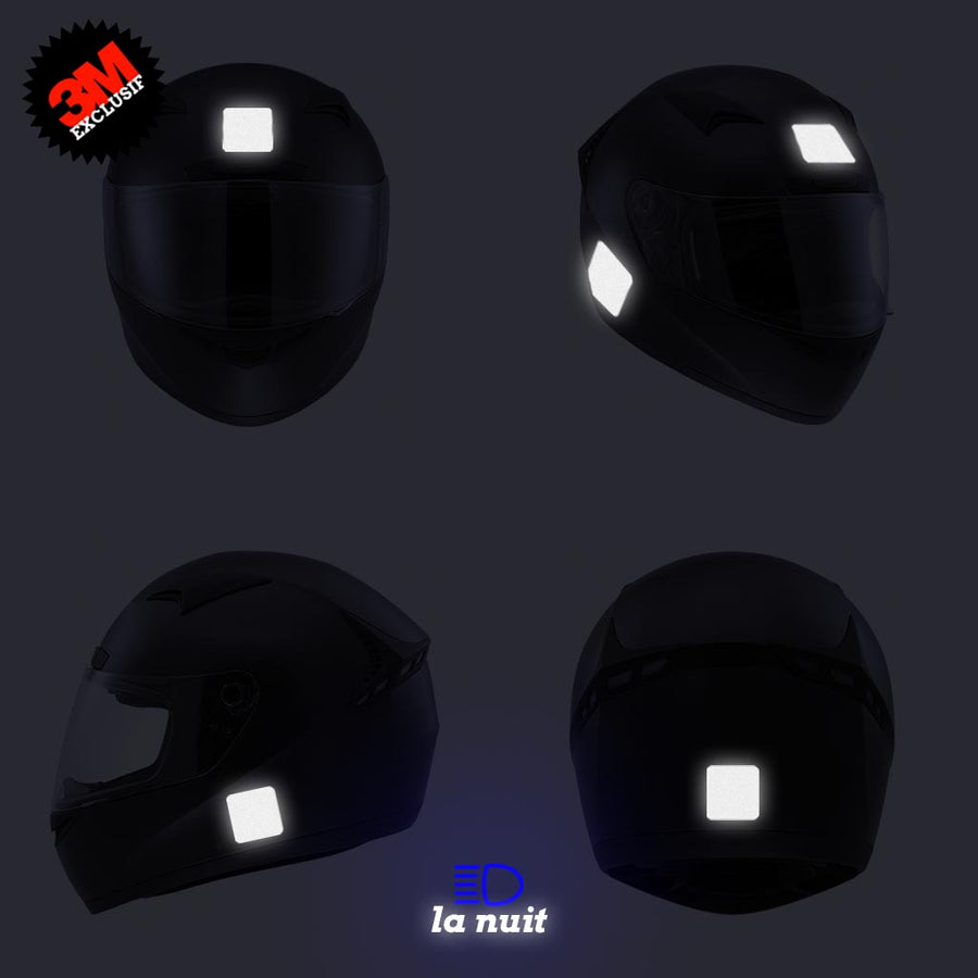 B-43x43 blanc - kit sticker de 4 autocollants retro réfléchissants casque moto 3M homologués (vue nuit B)