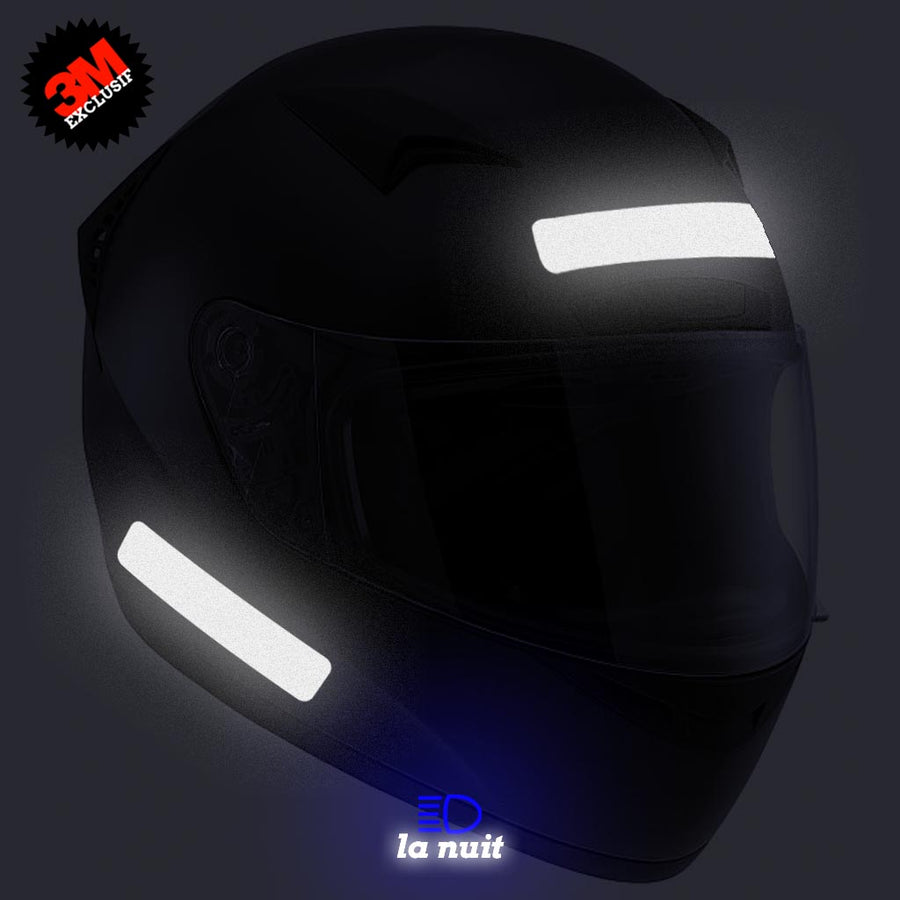 B-92x20 noir - kit sticker de 4 autocollants retro réfléchissants casque moto 3M homologués (vue nuit A)