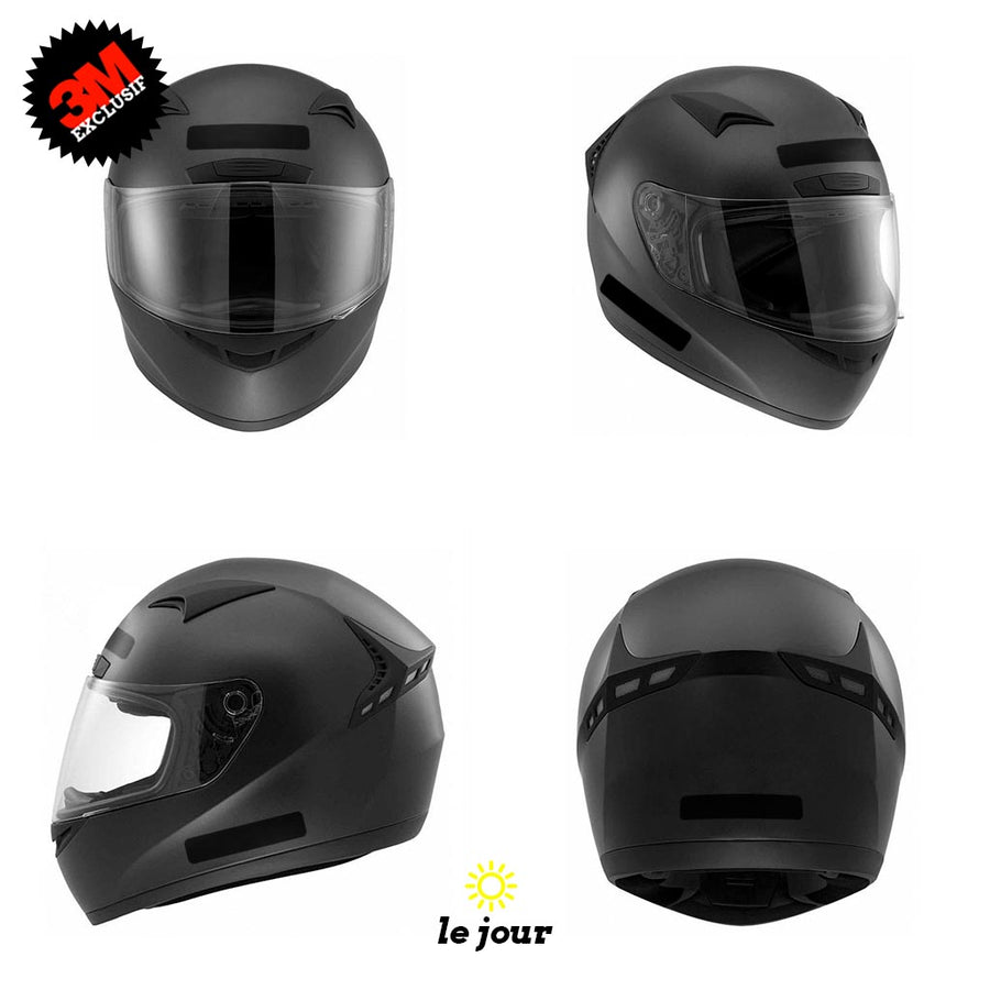 B-92x20 noir - kit sticker de 4 autocollants retro réfléchissants casque moto 3M homologués (vue jour B)