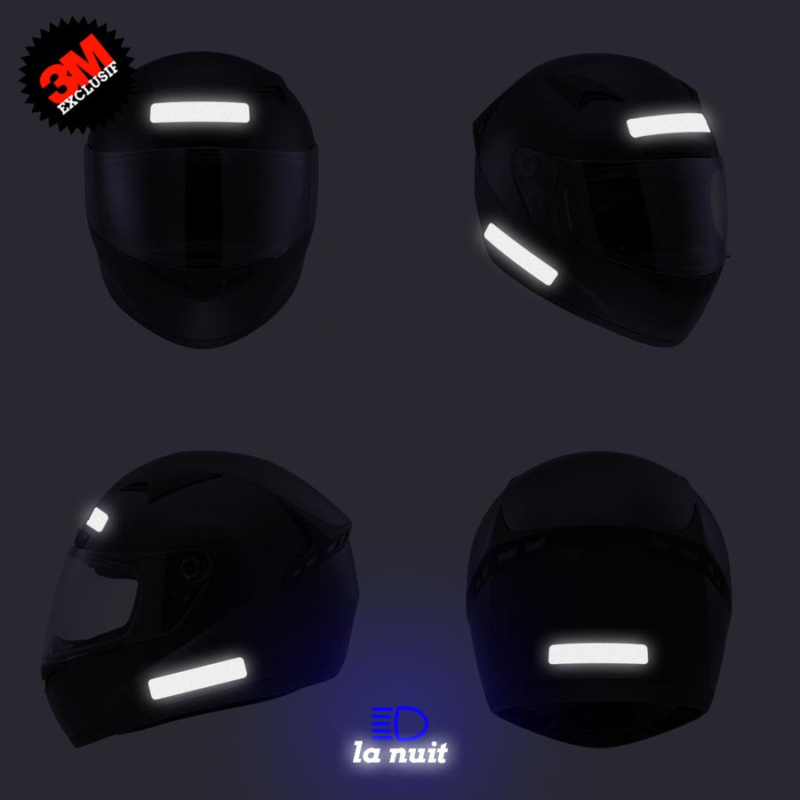 B-92x20 noir - kit sticker de 4 autocollants retro réfléchissants casque moto 3M homologués (vue nuit B)
