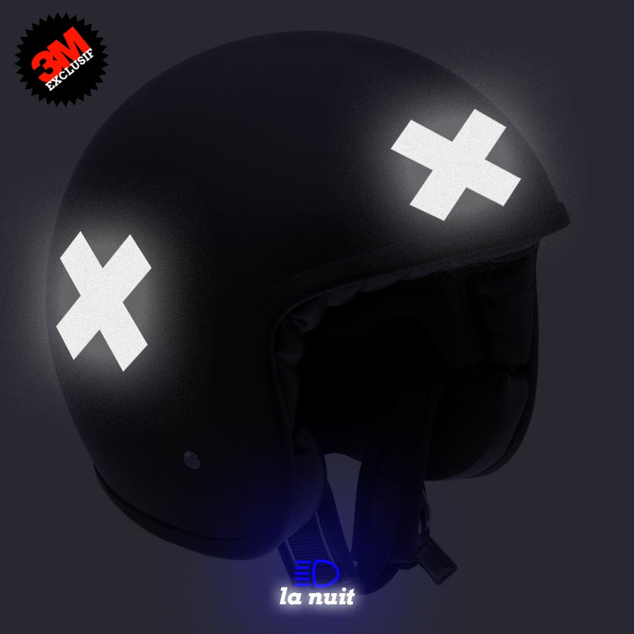 B-KROSS noir - kit sticker de 4 autocollants retro réfléchissants casque moto 3M homologués (vue nuit A)