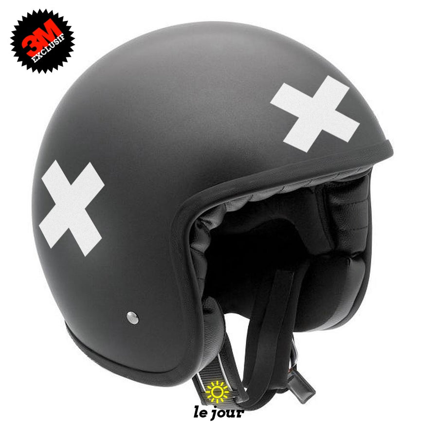 B-KROSS blanc - kit sticker de 4 autocollants retro réfléchissants casque moto 3M homologués (vue jour A)