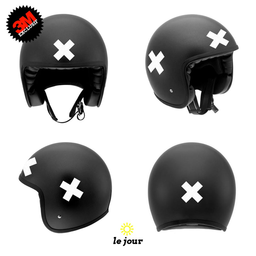 B-KROSS blanc - kit sticker de 4 autocollants retro réfléchissants casque moto 3M homologués (vue jour B)