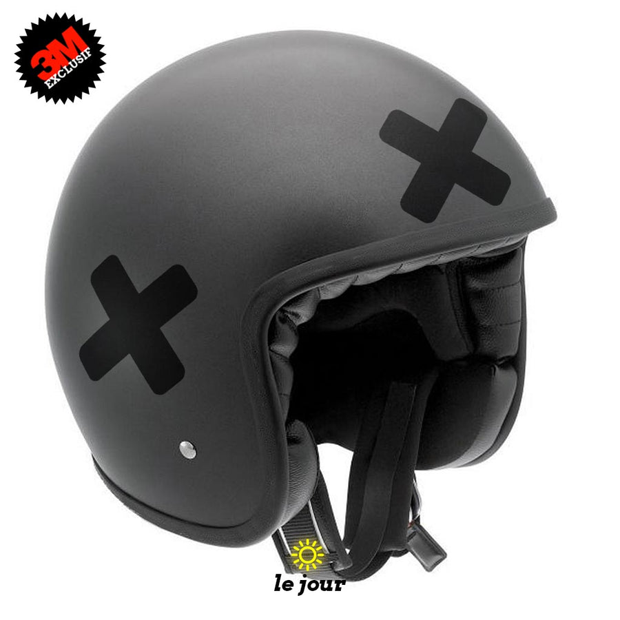B-KROSS ROUNDED noir - kit sticker de 4 autocollants retro réfléchissants casque moto 3M homologués (vue jour A)