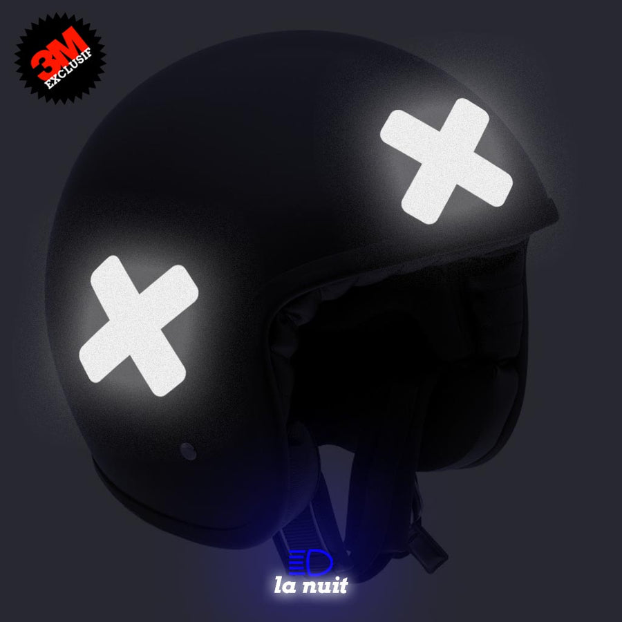 B-KROSS ROUNDED blanc - kit sticker de 4 autocollants retro réfléchissants casque moto 3M homologués (vue nuit A)