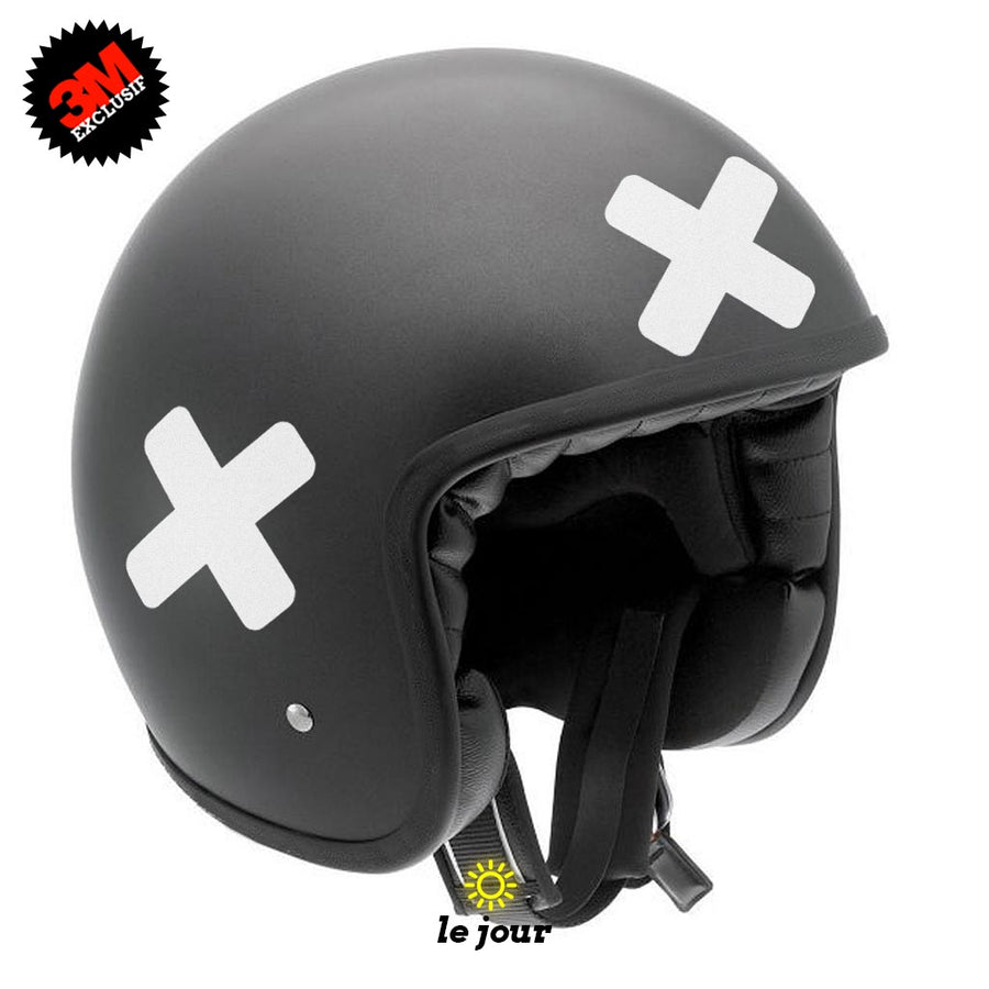 B-KROSS ROUNDED blanc - kit sticker de 4 autocollants retro réfléchissants casque moto 3M homologués (vue jour A)