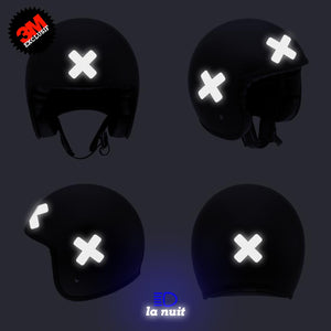 B-KROSS ROUNDED noir - kit sticker de 4 autocollants retro réfléchissants casque moto 3M homologués (vue nuit B)
