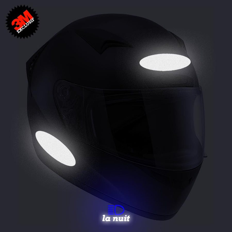 B-OVAL noir - kit sticker de 4 autocollants retro réfléchissants casque moto 3M homologués (vue nuit A)