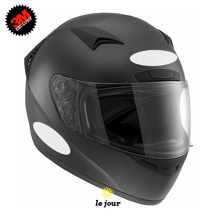 B-OVAL blanc - kit sticker de 4 autocollants retro réfléchissants casque moto 3M homologués (vue jour A)