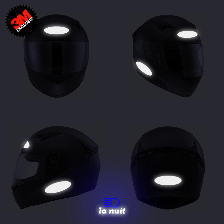 B-OVAL blanc - kit sticker de 4 autocollants retro réfléchissants casque moto 3M homologués (vue nuit B)