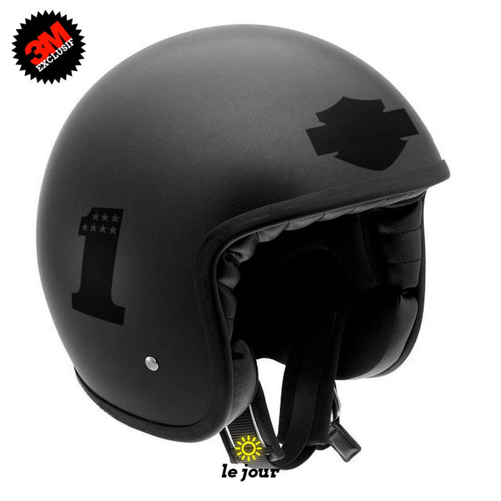 G-biker1small noir - kit sticker de 4 autocollants retro réfléchissants biker harley davidson casque moto 3M homologués (vue jour A)