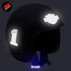 G-biker1small noir - kit sticker de 4 autocollants retro réfléchissants biker harley davidson casque moto 3M homologués (vue nuit A)