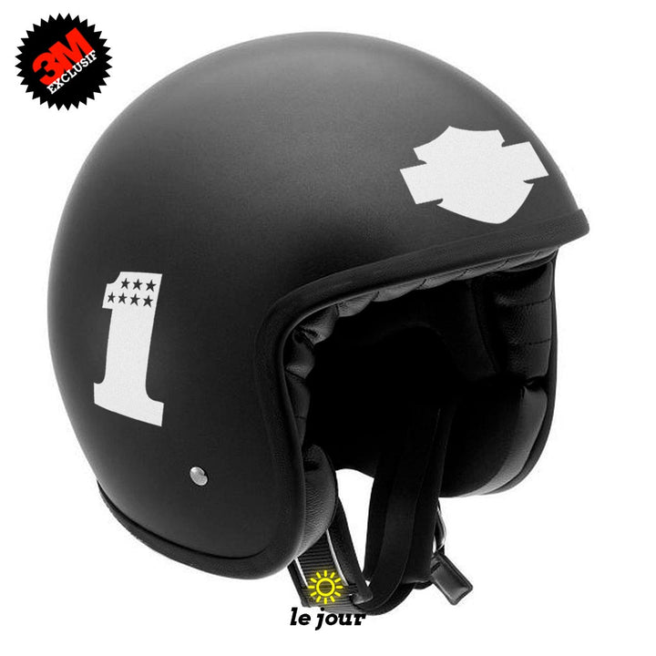 G-biker1small blanc -  kit sticker de 4 autocollants retro réfléchissants biker harley davidson casque moto 3M homologués (vue jour A)