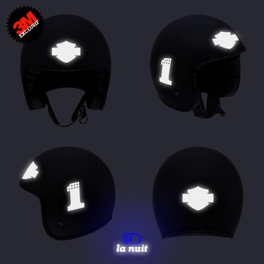 G-biker1small noir - kit sticker de 4 autocollants retro réfléchissants biker harley davidson casque moto 3M homologués (vue nuit B)