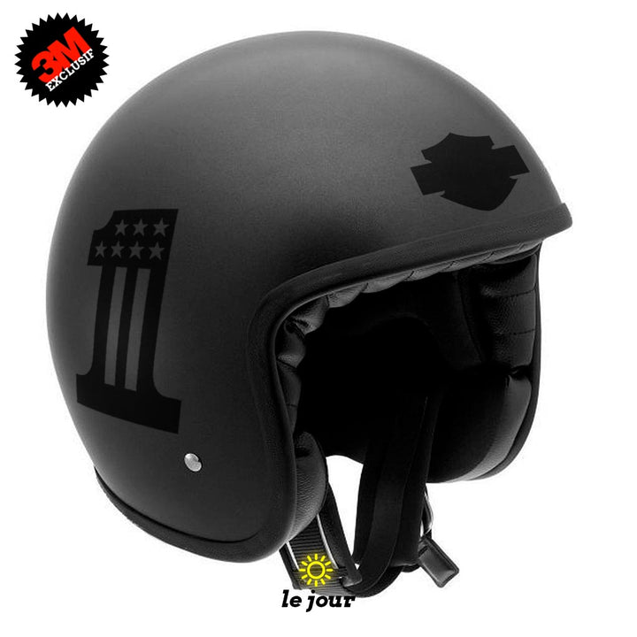 G-biker1xxl noir - kit sticker de 4 autocollants retro réfléchissants biker harley davidson casque moto 3M homologués (vue jour A)