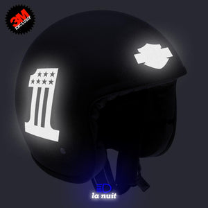 G-biker1xxl noir - kit sticker de 4 autocollants retro réfléchissants biker harley davidson casque moto 3M homologués (vue nuit A)