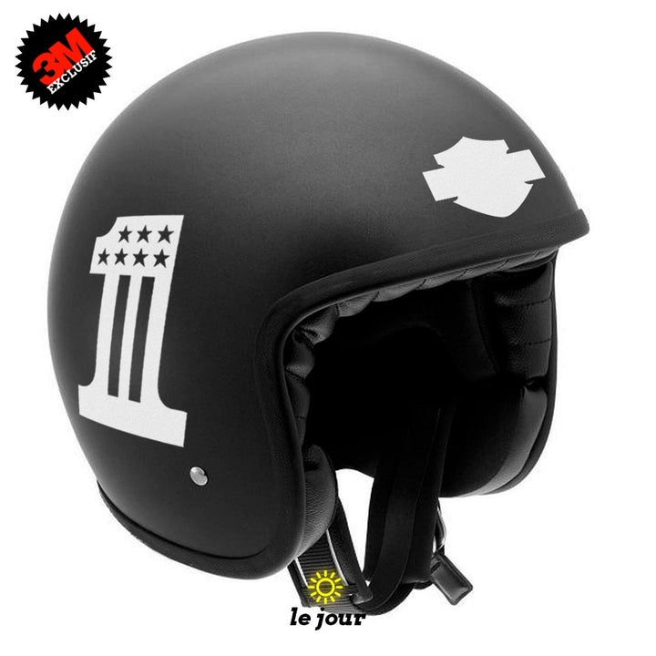 G-biker1xxl blanc - kit sticker de 4 autocollants retro réfléchissants biker harley davidson casque moto 3M homologués (vue jour A)