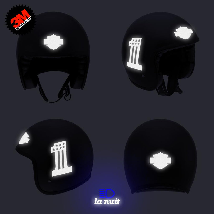 G-biker1xxl noir - kit sticker de 4 autocollants retro réfléchissants biker harley davidson casque moto 3M homologués (vue nuit B)