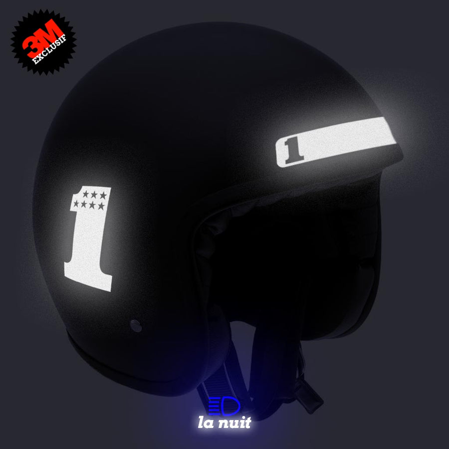 G-biker2small blanc - kit sticker de 4 autocollants retro réfléchissants biker harley davidson casque moto 3M homologués (vue nuit A)