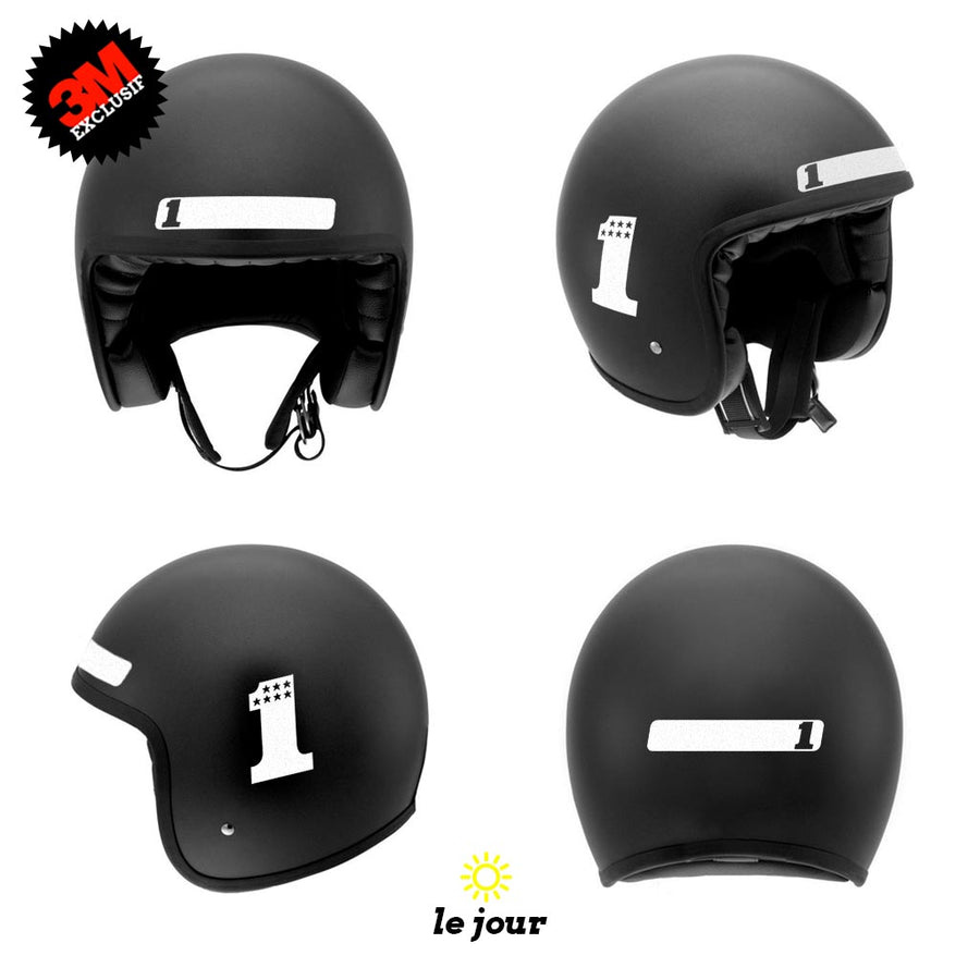 G-biker2small blanc - kit sticker de 4 autocollants retro réfléchissants biker harley davidson casque moto 3M homologués (vue jour B)