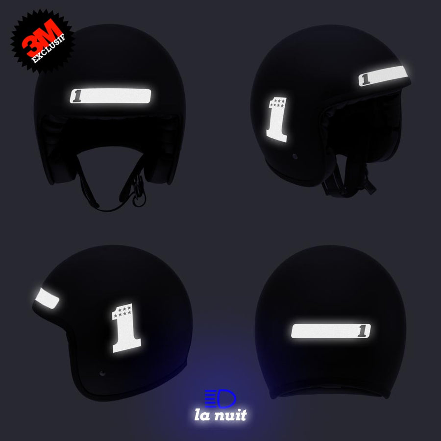 G-biker2small noir - kit sticker de 4 autocollants retro réfléchissants biker harley davidson casque moto 3M homologués (vue nuit B)