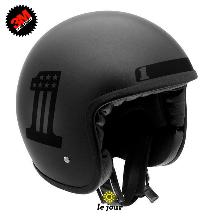 G-biker2xxl noir - kit sticker de 4 autocollants retro réfléchissants biker harley davidson casque moto 3M homologués (vue jour A)