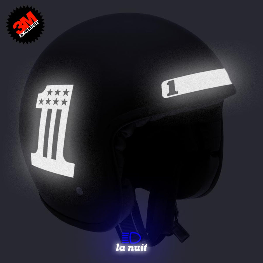 G-biker2xxl noir - kit sticker de 4 autocollants retro réfléchissants biker harley davidson casque moto 3M homologués (vue nuit A)