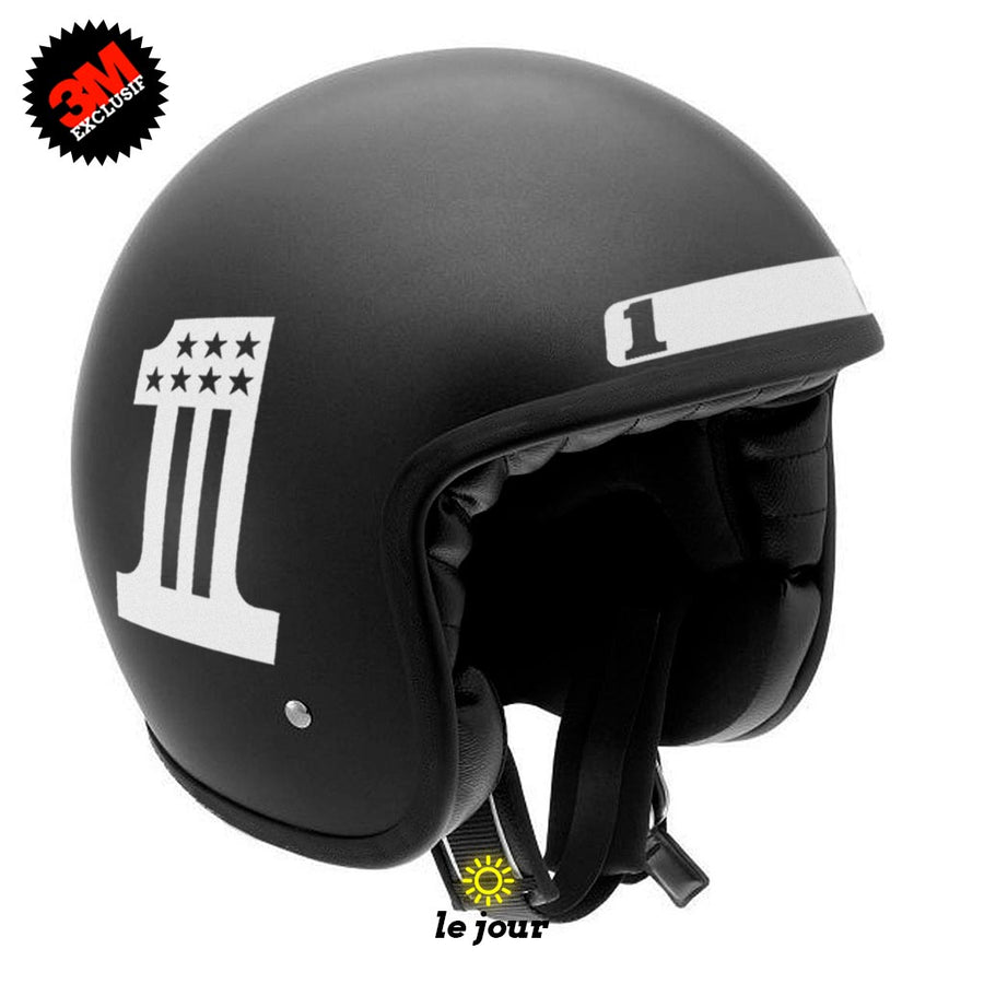 G-biker2xxl blanc - kit sticker de 4 autocollants retro réfléchissants biker harley davidson casque moto 3M homologués (vue jour A)