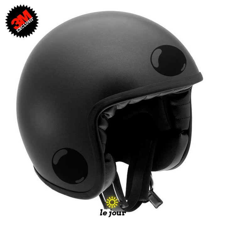 G-bubble noir - kit sticker de 4 autocollants retro réfléchissants bulle ronde casque moto 3M homologués (vue jour A)