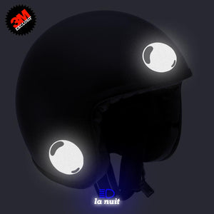 G-bubble blanc - kit sticker de 4 autocollants retro réfléchissants bulle ronde casque moto 3M homologués (vue nuit A)