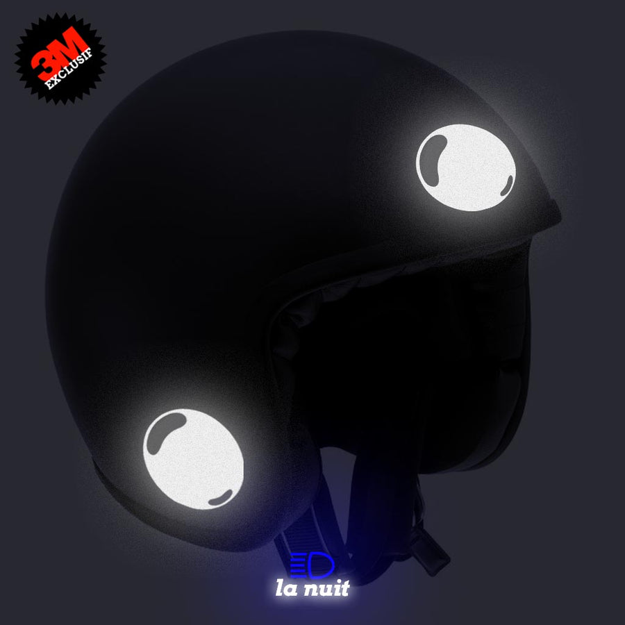 G-bubble noir - kit sticker de 4 autocollants retro réfléchissants bulle ronde casque moto 3M homologués (vue nuit A)