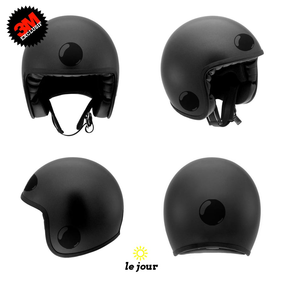G-bubble noir - kit sticker de 4 autocollants retro réfléchissants bulle ronde casque moto 3M homologués (vue jour B)