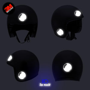 G-bubble blanc - kit sticker de 4 autocollants retro réfléchissants bulle ronde casque moto 3M homologués (vue nuit B)