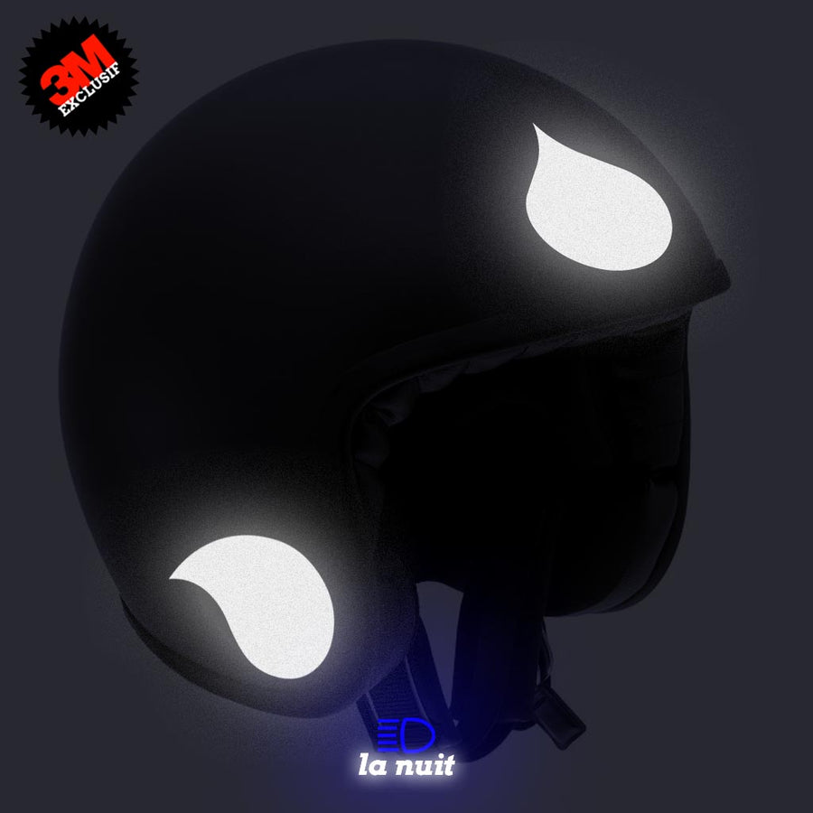 G-drop noir - kit sticker de 4 autocollants retro réfléchissants goutte d'eau casque moto 3M homologués (vue nuit A)
