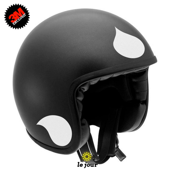 G-drop blanc - kit sticker de 4 autocollants retro réfléchissants goutte d'eau casque moto 3M homologués (vue jour A)