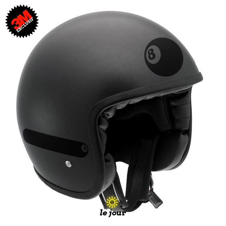 G-eightball noir - kit sticker de 4 autocollants retro réfléchissants boule billard numéro 8 casque moto 3M homologués (vue jour A)