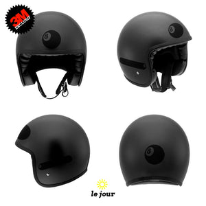 G-eightball noir - kit sticker de 4 autocollants retro réfléchissants boule billard numéro 8 casque moto 3M homologués (vue jour B)