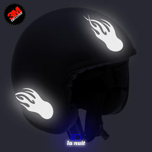 G-flamingball noir - kit sticker de 4 autocollants retro réfléchissants boule flammes casque moto 3M homologués (vue nuit A)
