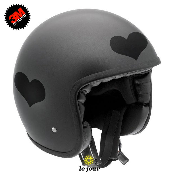 G-heart1 noir - kit sticker de 4 autocollants retro réfléchissants cœur casque moto 3M homologués (vue jour A)