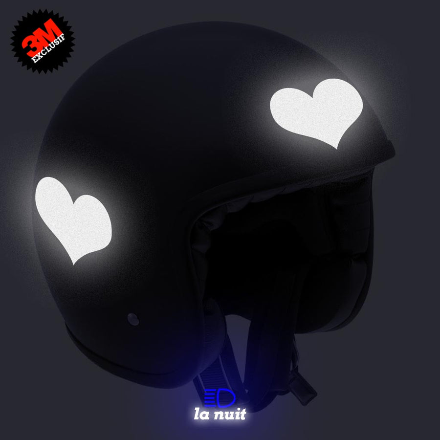 G-heart1 noir - kit sticker de 4 autocollants retro réfléchissants cœur casque moto 3M homologués (vue nuit A)