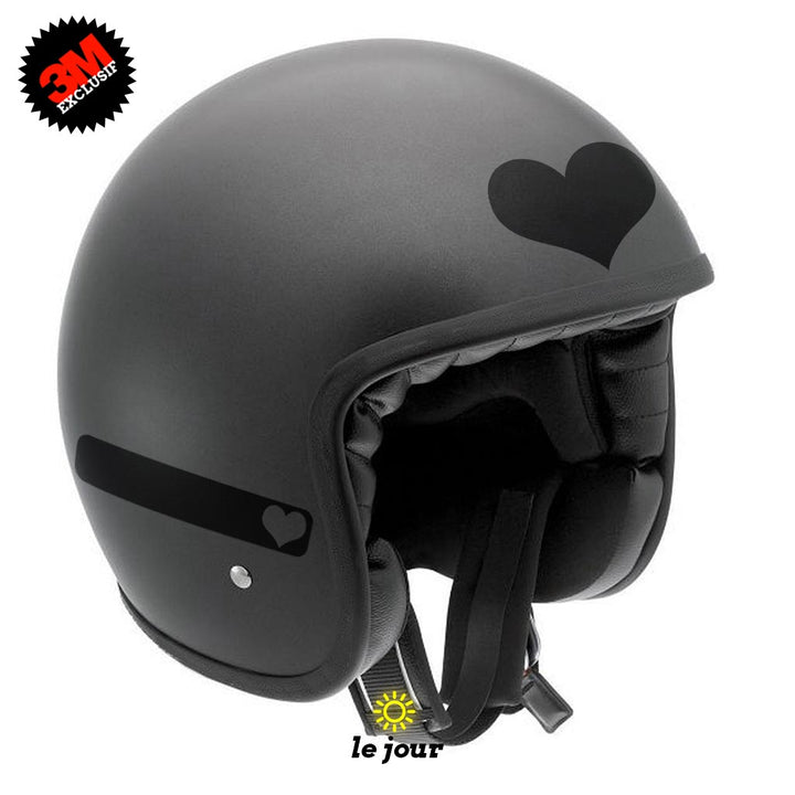 G-heart2 noir - kit sticker de 4 autocollants retro réfléchissants cœur casque moto 3M homologués (vue jour A)