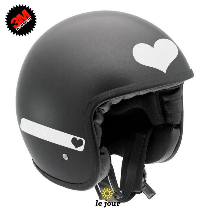 G-heart2 blanc - kit sticker de 4 autocollants retro réfléchissants cœur casque moto 3M homologués (vue jour A)